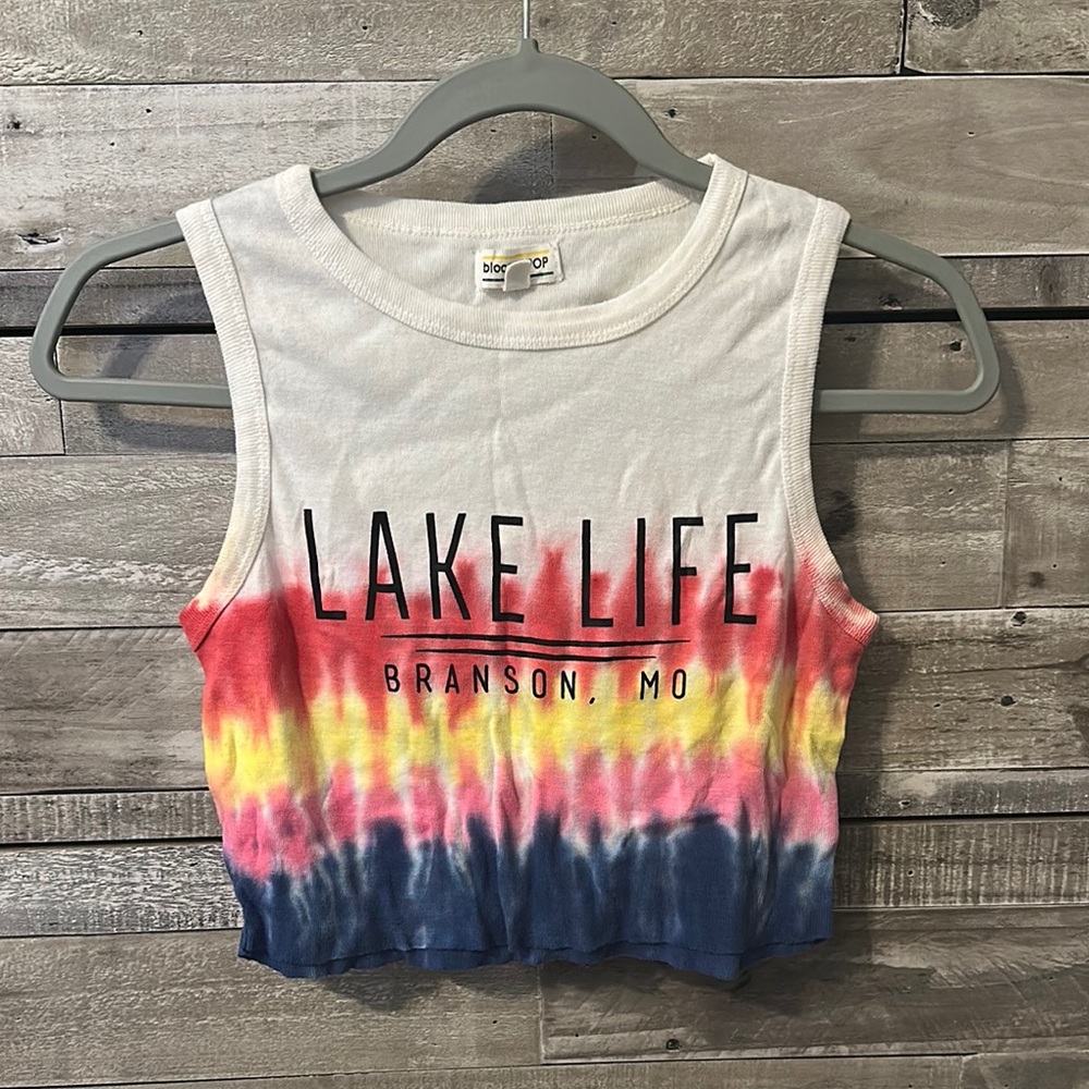 White and Pink Sleeveless Muscle Tee Crop Top